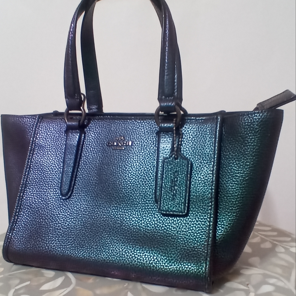 💚💜 Coach Hologram Rare Small Mini Crosby Iridescent Handbag leather purse